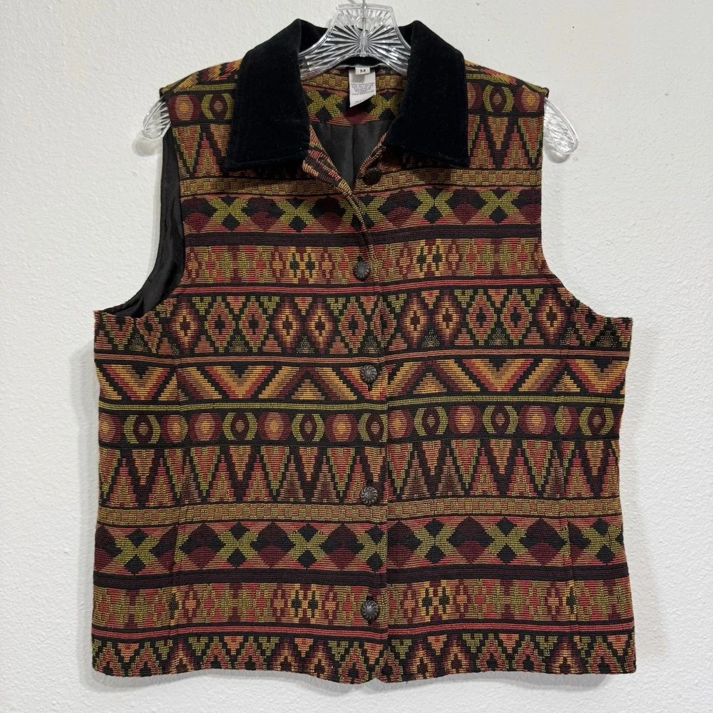Stonebridge Woven Aztec Southwestern Button Up Vest Waistcoat Womens Size‎ M